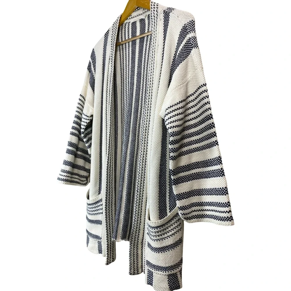 Ellison Womens Striped Open Front Cardigan Sweater Textured Knit‎ L Boho Coastal
